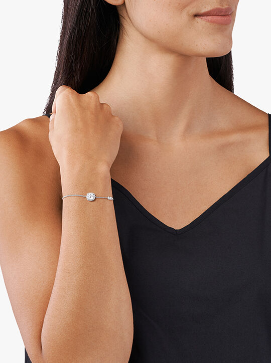 michael kors precious metal plated sterling silver logo slider bracelet