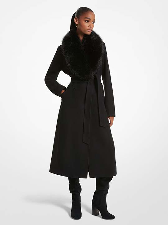 Fur Trim Wool Blend Coat