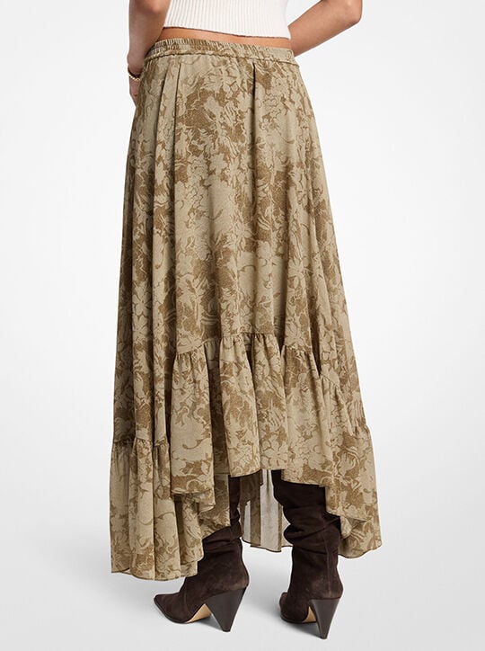 Floral Print Georgette High-Low Skirt michael kors floral print georgette high low skirt