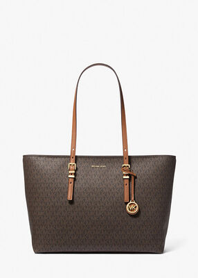 michael kors quinn large signature logo and leather tote bag