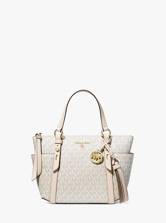 michael kors sullivan small metallic signature logo top zip tote bag