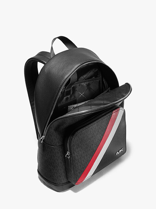 Cooper Logo Stripe and Faux Leather Backpack michael kors cooper logo stripe and faux leather backpack