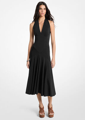 michael kors فستان ميدي بياقة هالتر من قماش جيرسي مطاطي غير لامع