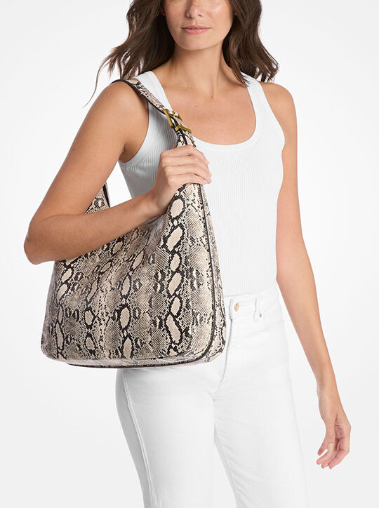 michael kors nolita large snake embossed leather hobo shoulder bag