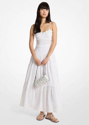 michael kors فستان ماكسي من قماش البوبلين القطني المكشكش