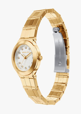 michael kors ساعة مايكل كورس بيلي بثلاث عقارب من الفولاذ المقاوم للصدأ بلون ذهبي