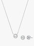 michael kors rhodium plated sterling silver pav  logo necklace earring set