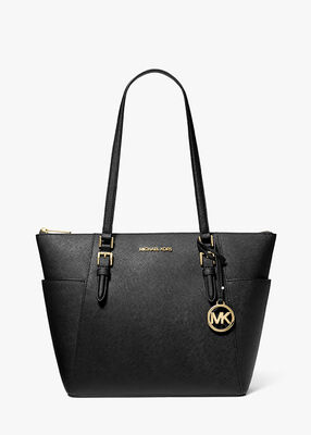 michael kors charlotte large saffiano leather top zip tote bag