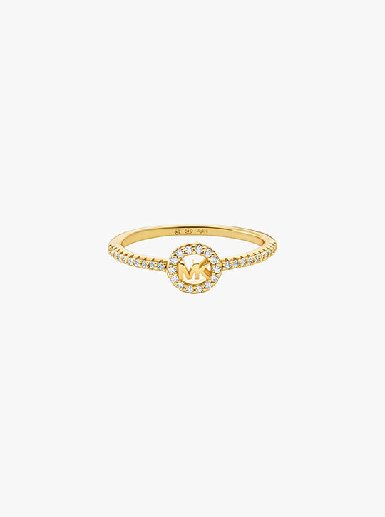 michael kors fulton precious metal plated pav  logo charm ring