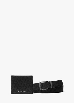 michael kors signature logo wallet and belt gift set