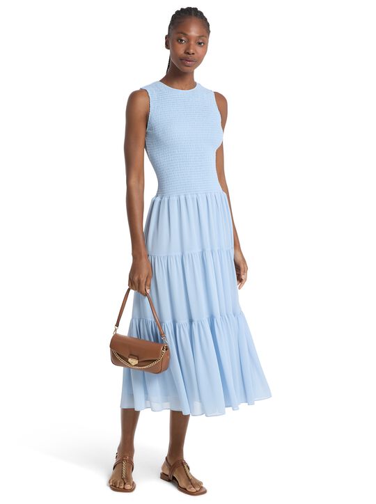 michael kors smocked georgette midi dress