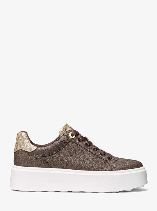 michael kors romey metallic two tone signature logo platform sneaker