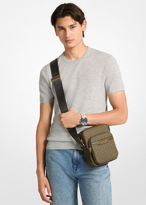 michael kors hudson mini signature logo flight bag