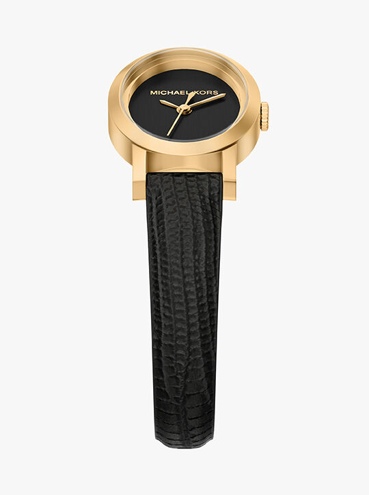 ساعة مايكل كورس مود بثلاث عقارب من الجلد الأسود michael kors ساعة مايكل كورس مود بثلاث عقارب من الجلد الأسود