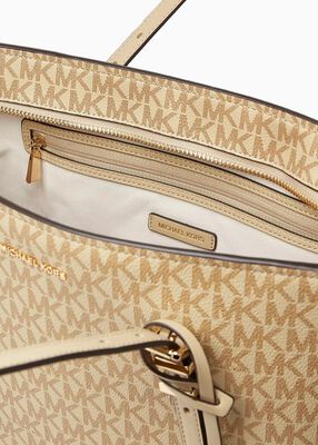 michael kors quinn medium signature logo and leather tote bag