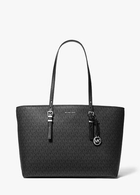 michael kors quinn large signature logo and leather tote bag