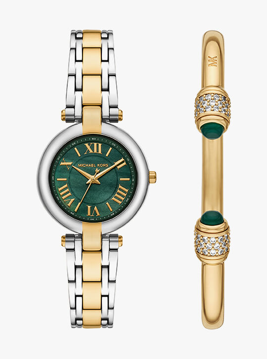 michael kors laney three hand two tone stainless steel watch set