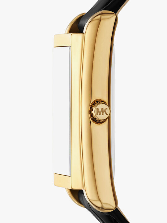 Essex Gold-Tone and Crocodile Embossed Leather Watch michael kors essex gold tone and crocodile embossed leather watch