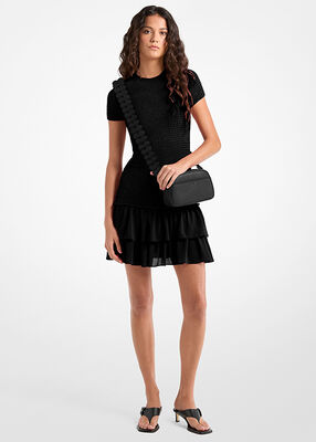 michael kors فستان قصير من قماش جورجيت مكشكش