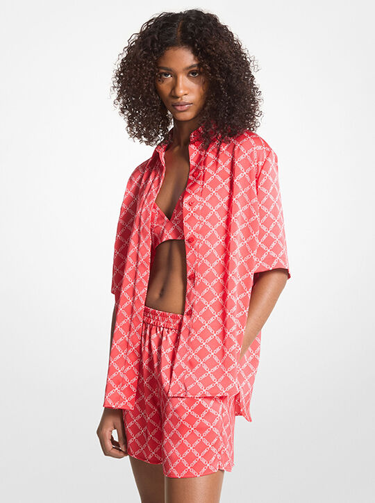 michael kors قميص كامب ساتان مطبوع عليه شعار إمباير