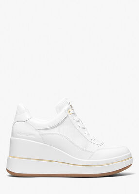 michael kors emmy leather and mesh wedge trainer