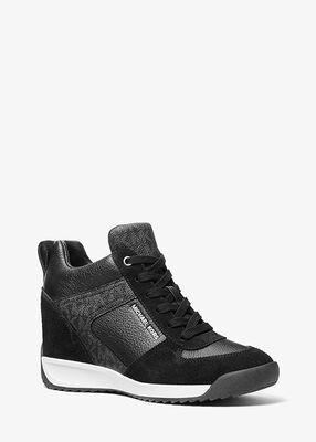 michael kors nikko s2 suede and leather wedge trainer