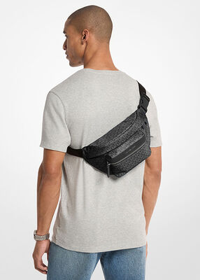 michael kors signature logo print woven belt bag