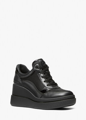 michael kors emmy leather and mesh wedge trainer
