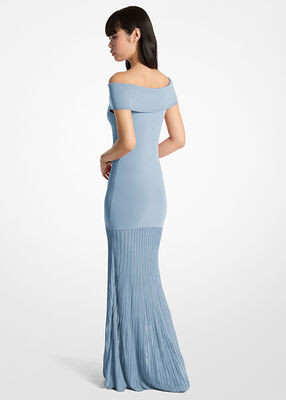 michael kors pleated stretch knit off the shoulder maxi dress