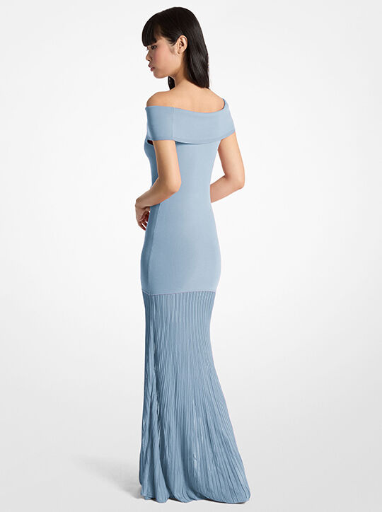 Pleated Stretch Knit Off-The-Shoulder Maxi Dress michael kors pleated stretch knit off the shoulder maxi dress
