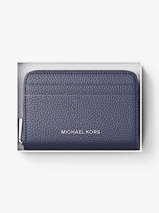 michael kors حافظة بطاقات  جيت سيت صغيرة من الجلد المحبب مزودة بسحّاب