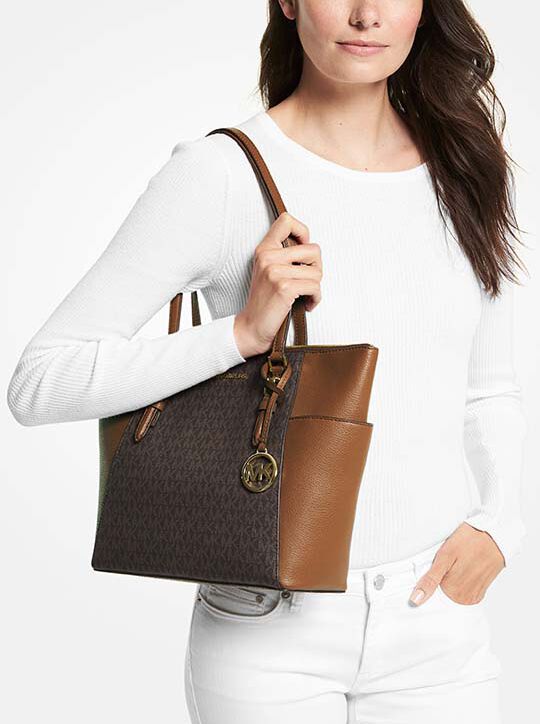 Charlotte Large Logo and Leather Top-Zip Tote Bag | Michael Kors ...