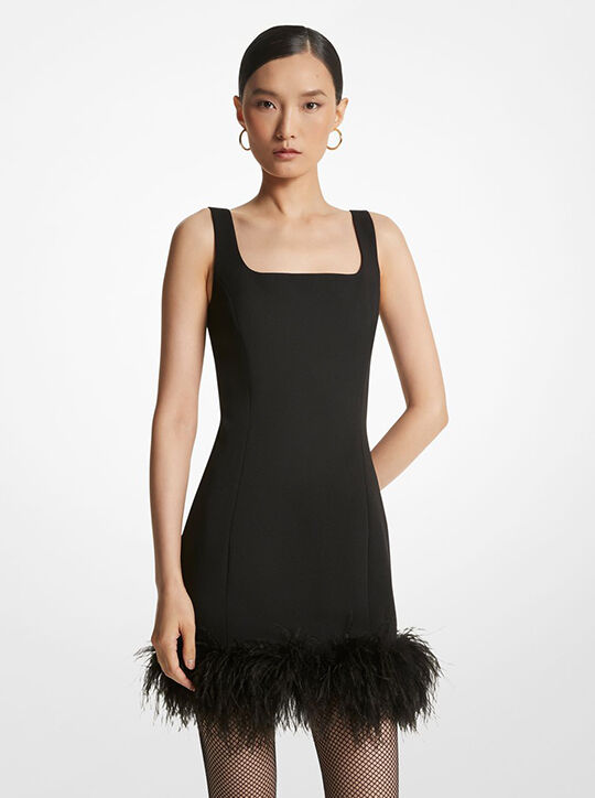 Feather Trim Stretch Crepe Shift Dress michael kors feather trim stretch crepe shift dress