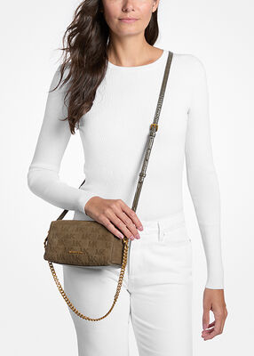 michael kors bryant small logo embossed suede convertible crossbody bag