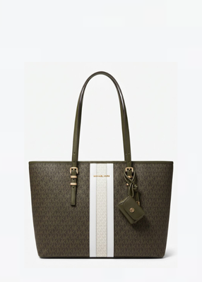 michael kors logo print striped tote bag