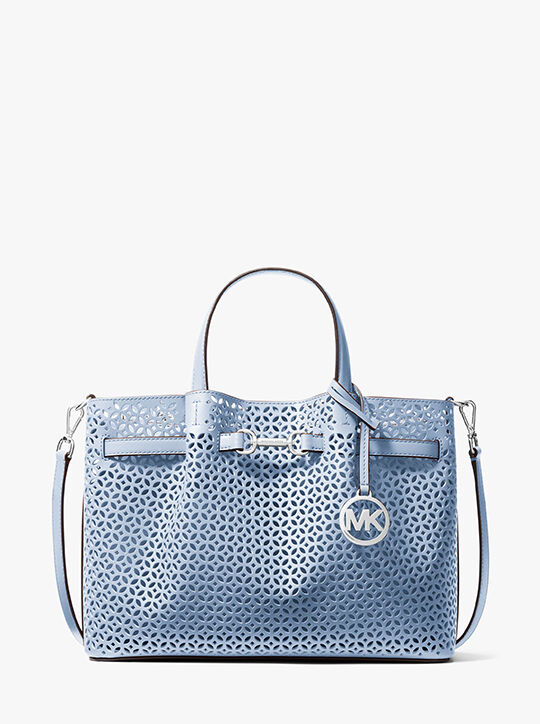 michael kors carson medium floral laser cut satchel