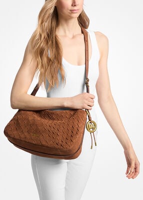 michael kors nolita medium hand woven suede shoulder bag