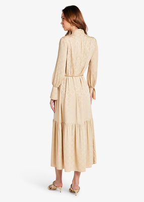 michael kors فستان ماكسي جاكار ساتان بتصميم إمباير وبتفاصيل ماسية