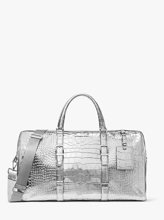 michael kors bedford travel extra large metallic crocodile embossed leather weekender bag