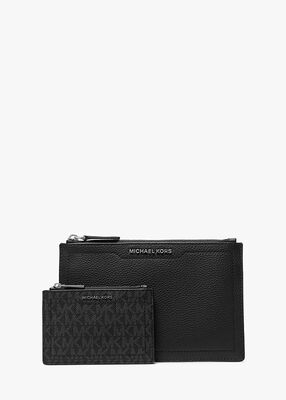 michael kors hudson pebbled leather and signature logo pouch set