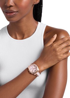 michael kors lexington pav  pink tone and ceramic watch