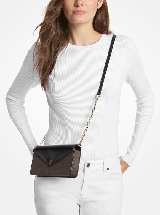 michael kors jet set travel small signature logo clutch crossbody bag