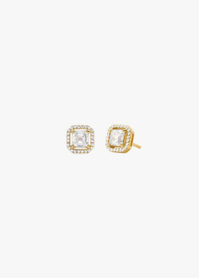 michael kors 14k gold plated sterling silver asscher cut stud earrings