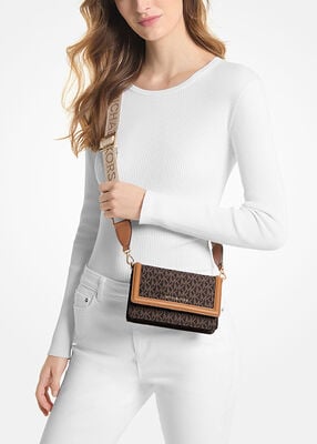 michael kors jet set small logo print woven smartphone crossbody bag