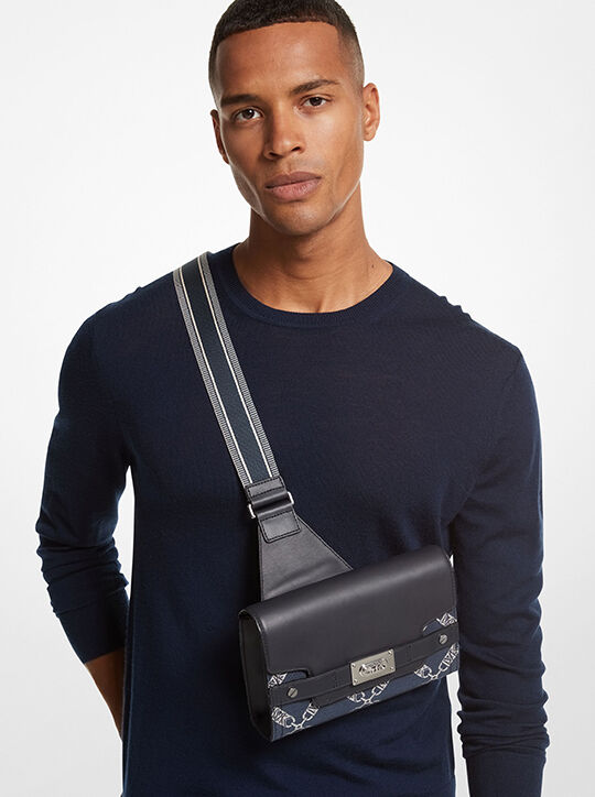 Hudson Empire Logo Jacquard and Leather Sling Pack michael kors hudson empire logo jacquard and leather sling pack
