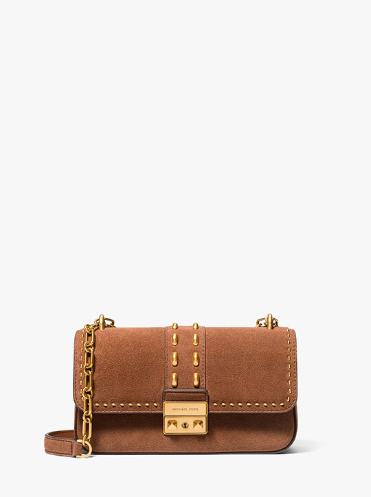 michael kors حقيبة كتف تريبيكا صغيرة من جلد الغزال المرصع