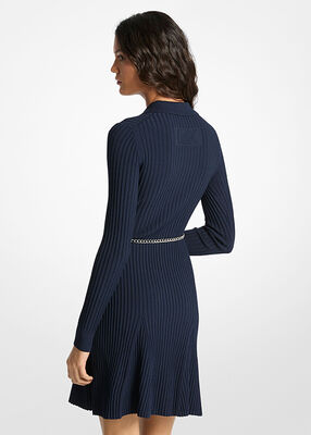 michael kors فستان بولو من الفيسكوز المضلع مع حزام