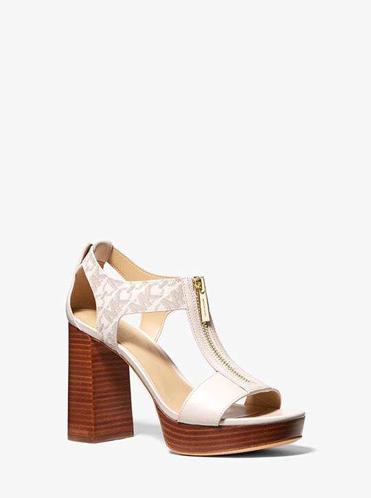 Berkley Empire Signature Logo and Leather Block-Heel Sandal michael kors berkley empire signature logo and leather block heel sandal
