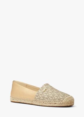 michael kors kendrick metallic signature logo and leather slip on espadrille