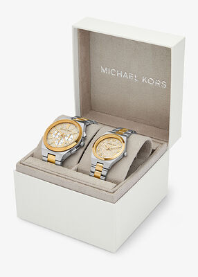 michael kors lennox his and hers pav  two tone watch set